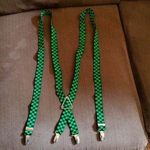 Adult Suspenders Green & Black Checker Print